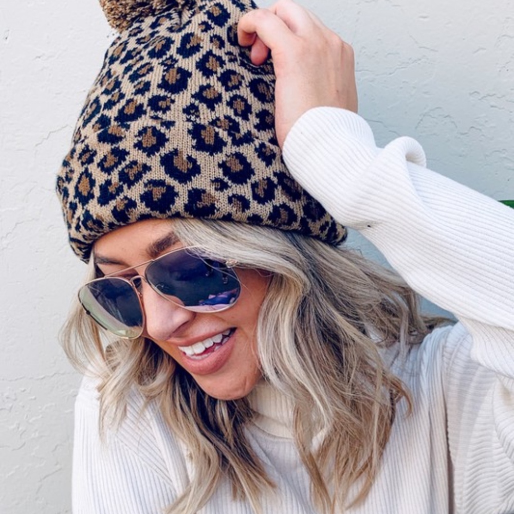 Simply Spotted Leopard Print Pom Pom Beanie - Picture 3 of 3
